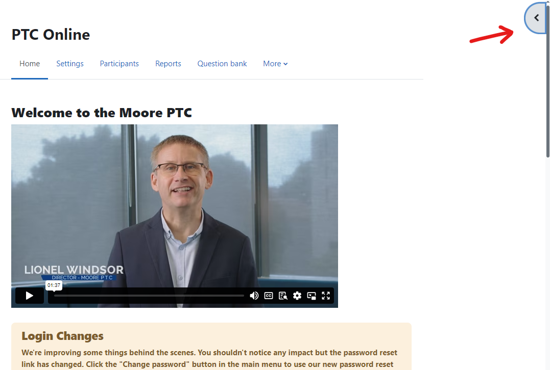 For example, the sidebar may be minimised for users the first time they visit. They can expand it via the icon on the right (